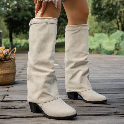 Bottes de cowboy vintage western pour femmes, bottes de monte à talons épais et bout rond, bottes longues rétro décontractées, bottes amples plissées et gonflées, bottes amples sur la jambe, chaussures pour femmes — 9