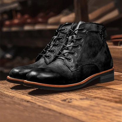 The Lucca Men’s Lace Up Vintage Leather Ankle Boots — 8