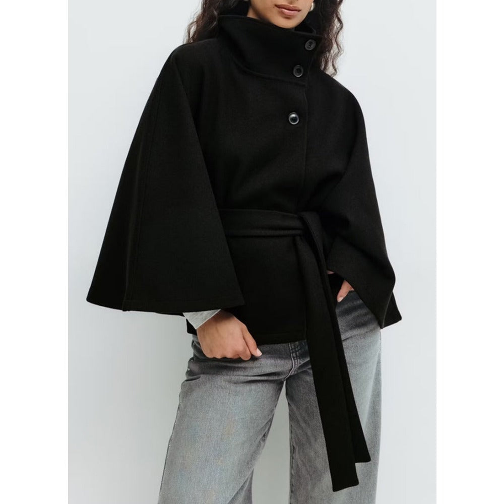 Manteau Cape à Col Haut pour Femme – Manteau d’Hiver Luxe et Élégant — 6