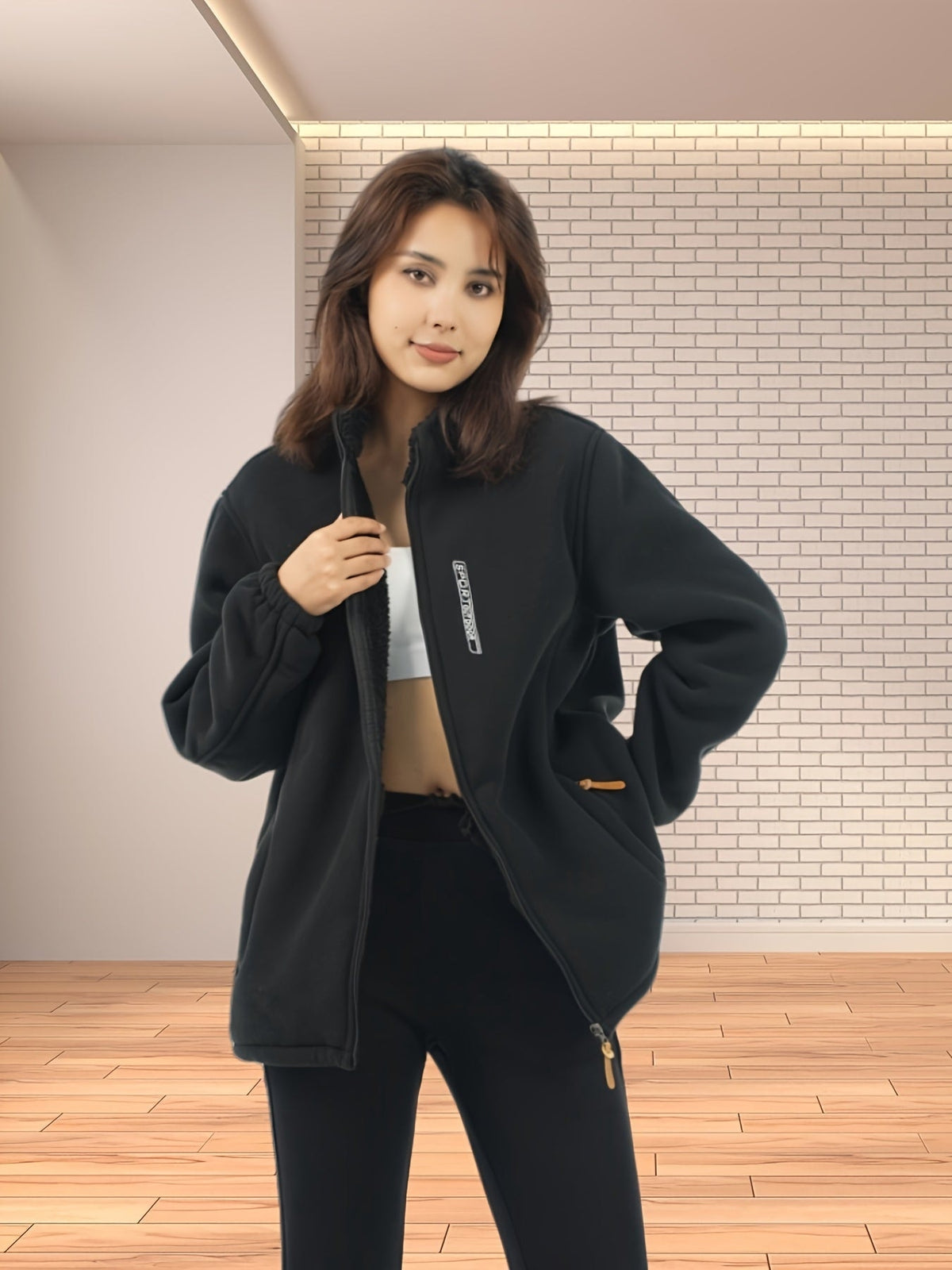 Nouvelle veste doublée en polaire, plusieurs couleurs disponibles, facile à assortir, manteau d'automne et d'hiver pour femmes, manteau décontracté de couleur unie doublé en polaire et épaissi — 2