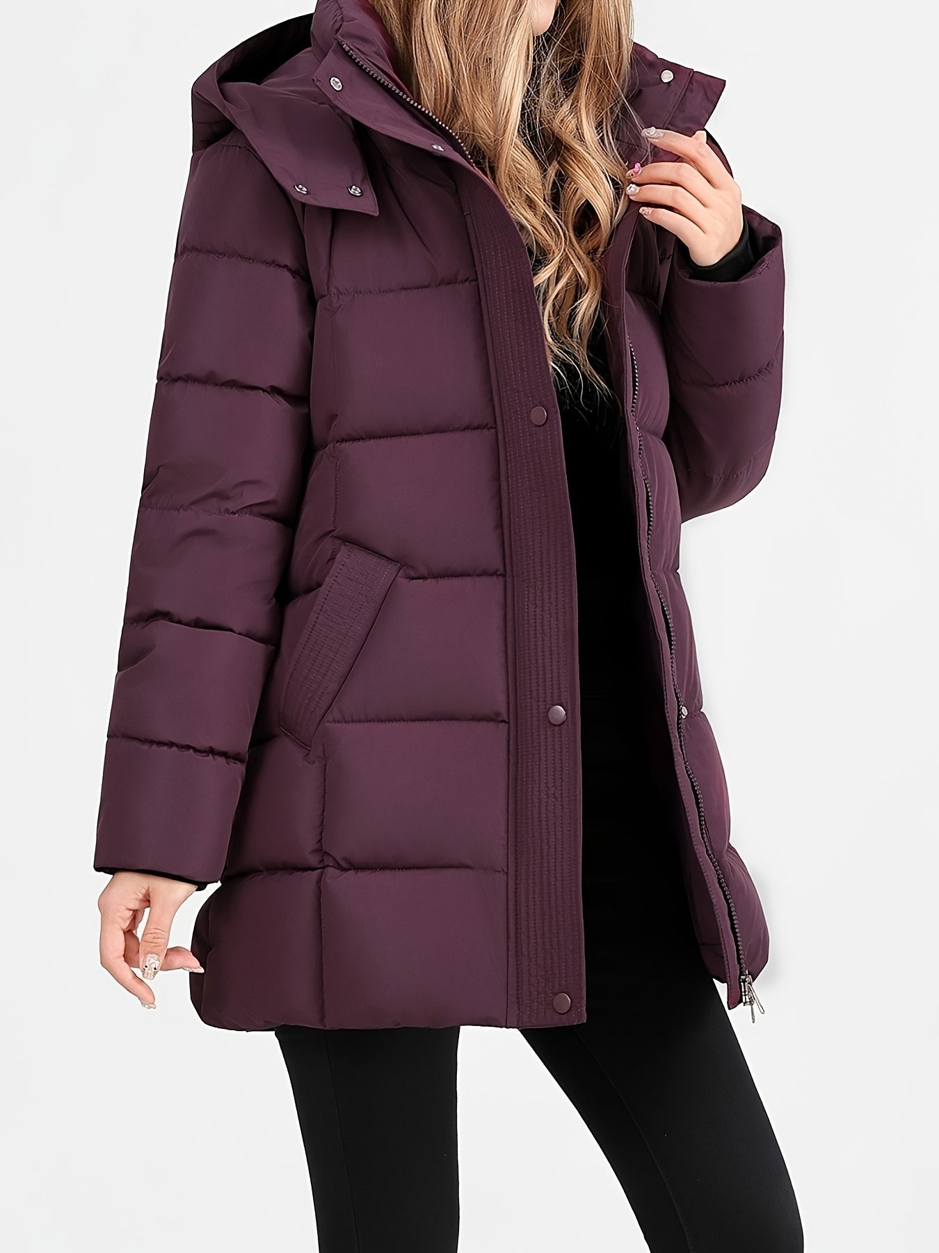 Nouveau manteau d'hiver rembourré pour femmes, mode élégant, coupe slim, idéal pour le bureau, les trajets quotidiens, cadeau de Noël, veste avec grande capuche côtelée - Vêtement d'extérieur rembourré — 10