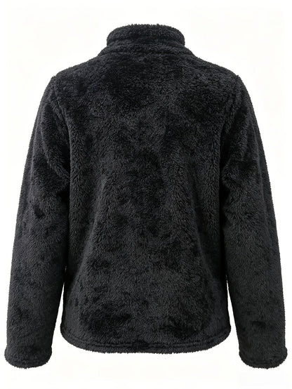 Manteau Épais en Peluche Zippé Slim pour Femmes, Vêtement d'Extérieur Chaud d'Automne à Col Rond Uni pour les Trajets et les Voyages — 10