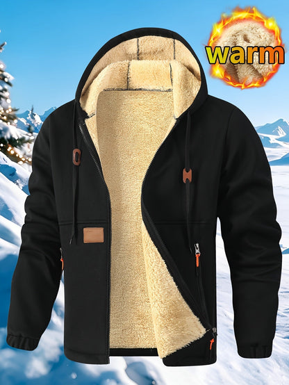 Cardigan à capuche pour homme en polaire épaisse, sweat à capuche chaud et tendance en polaire, sweat à capuche ample et confortable avec cordon de serrage, vêtements d'automne et d'hiver pour hommes, sweat à capuche décontracté pour homme avec poches zip — 1