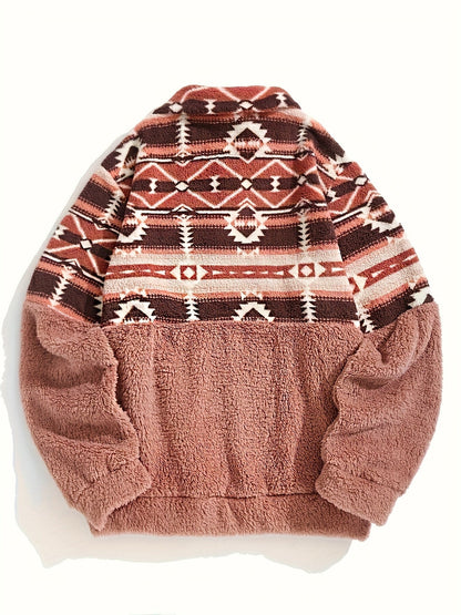 Sweat-shirt Teddy à demi-fermeture éclair à motif géométrique, sweat-shirt décontracté à manches longues pour l'automne et l'hiver, vêtements pour femmes — 5
