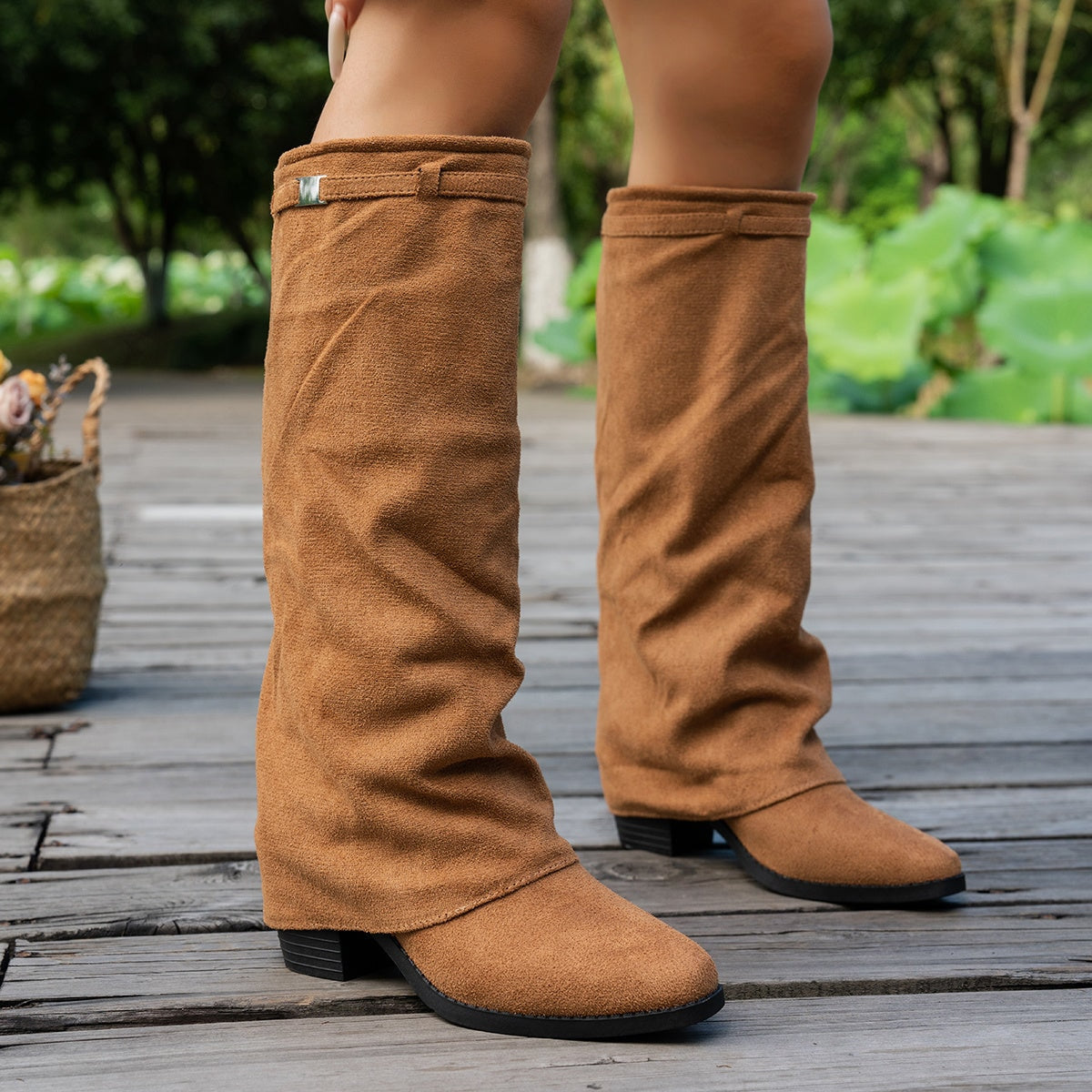 Bottes de cowboy vintage western pour femmes, bottes de monte à talons épais et bout rond, bottes longues rétro décontractées, bottes amples plissées et gonflées, bottes amples sur la jambe, chaussures pour femmes — 11