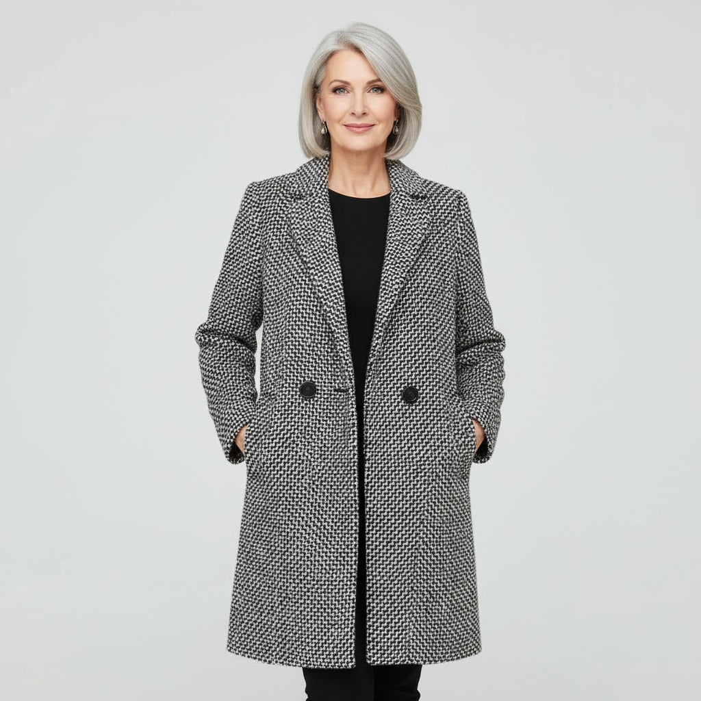 Céline | Manteau à Carreaux Mi-Long à Revers pour Femme