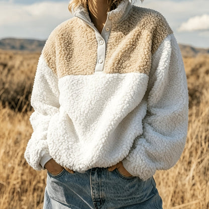 YYTT Automne Hiver Nouvelle Mode Femme Décontractée Color-Block Demi-Boutonnée Peluche Polyvalente Sweat à Manches Courtes pour Trajet/Vacances/Fête/Nouvel An/Noël — 17