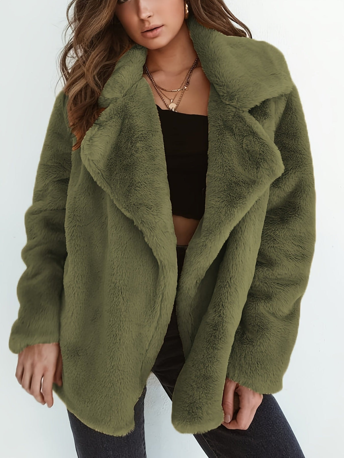 Manteau d'extérieur chaud à manches longues pour femmes, col à revers, mode automne-hiver — 4