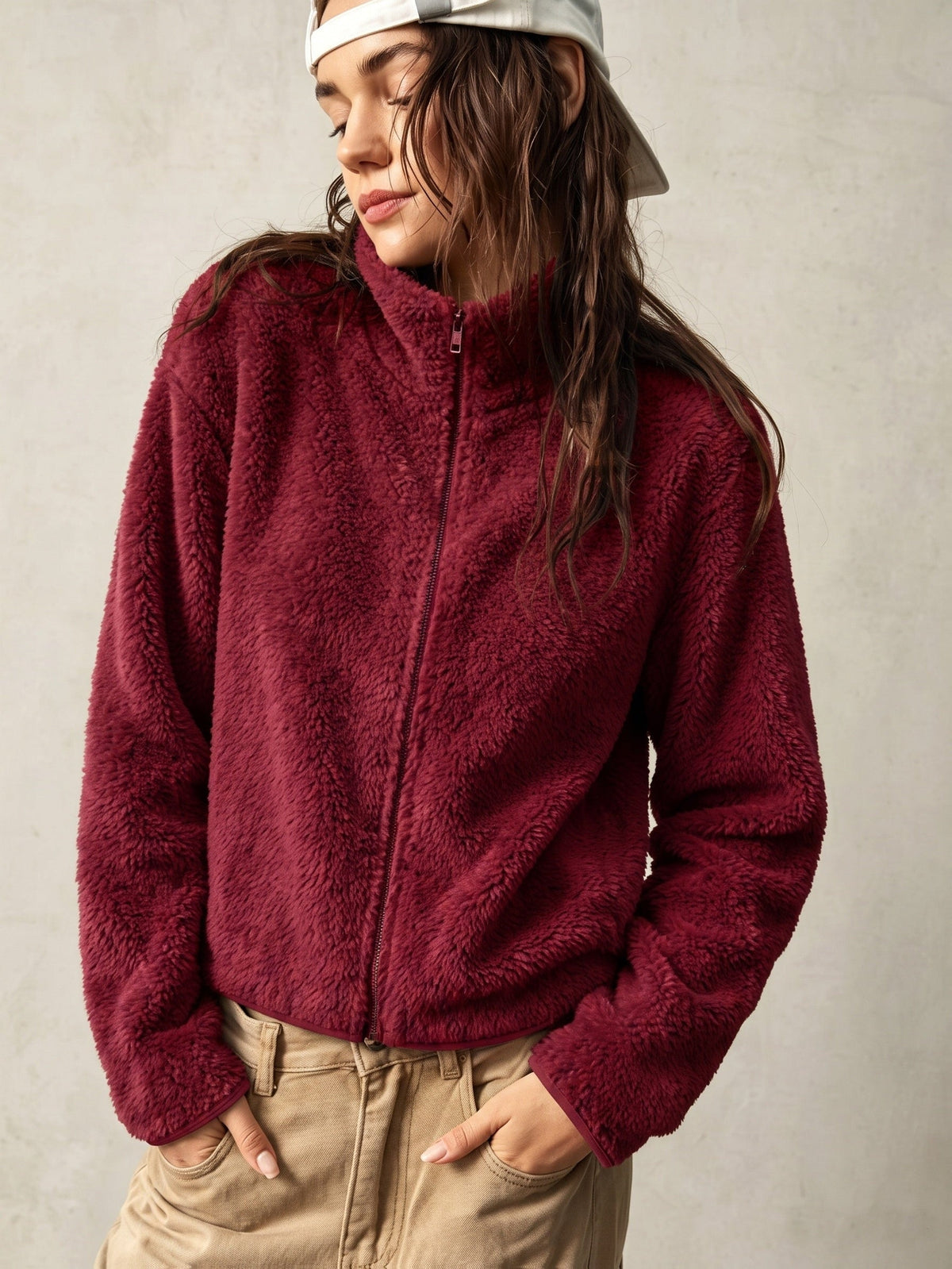 Manteau Épais en Peluche Zippé Slim pour Femmes, Vêtement d'Extérieur Chaud d'Automne à Col Rond Uni pour les Trajets et les Voyages — 7