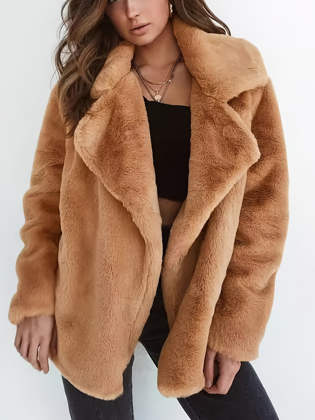 Manteau d'extérieur chaud à manches longues pour femmes, col à revers, mode automne-hiver — 7