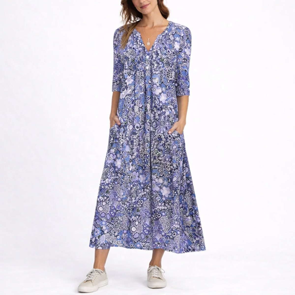 Paloma | Vestido midi floral para mujer con cuello en V — 1