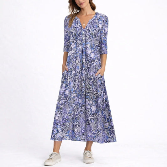 Paloma | Vestido midi floral para mujer con cuello en V — 1