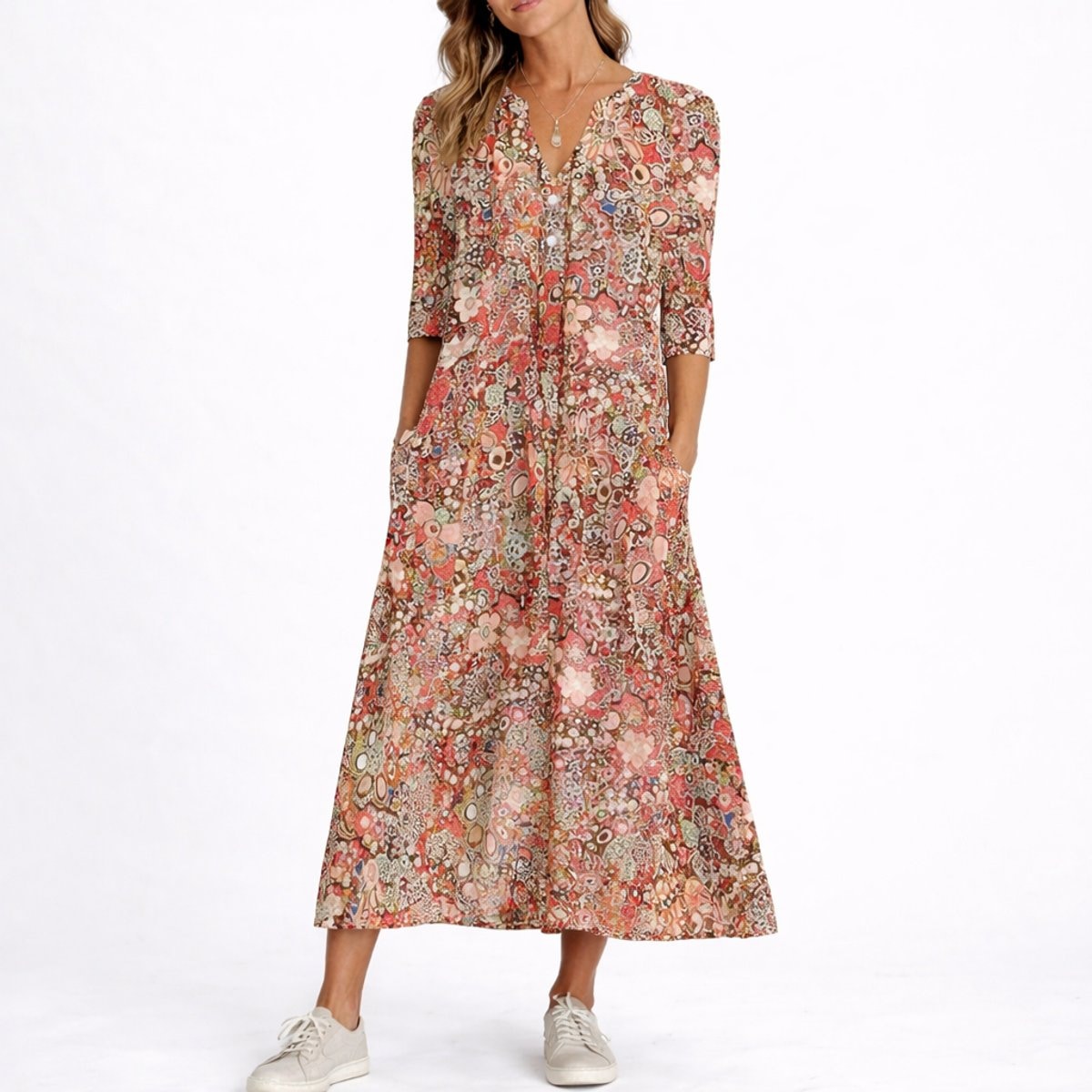 Paloma | Vestido midi floral para mujer con cuello en V — 2