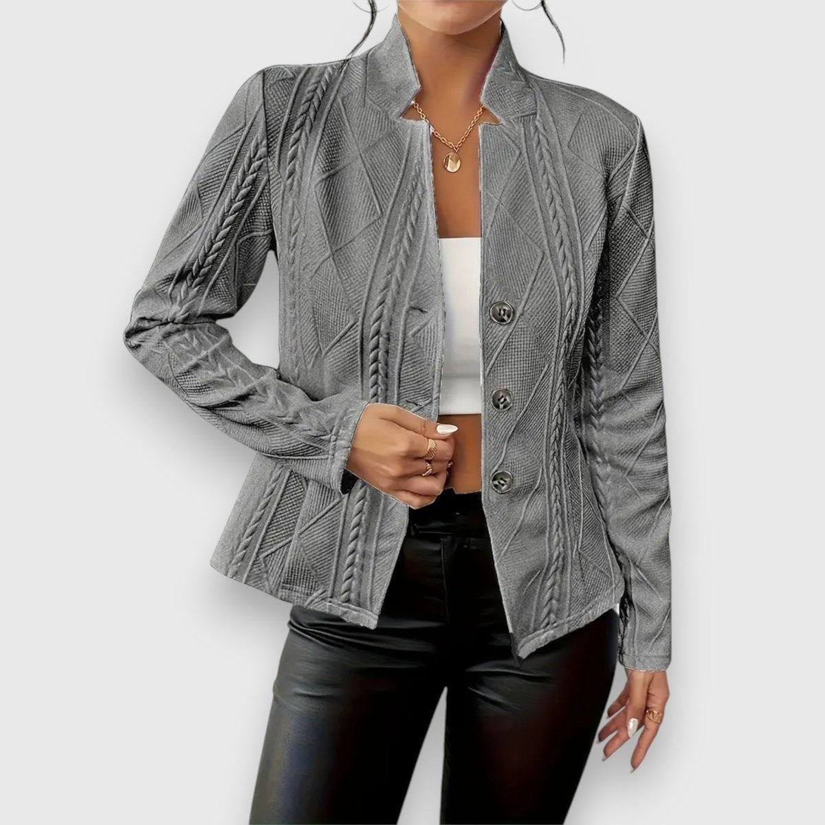 Jocelyn | Cárdigan de punto para mujer con cuello alto y botones — 1