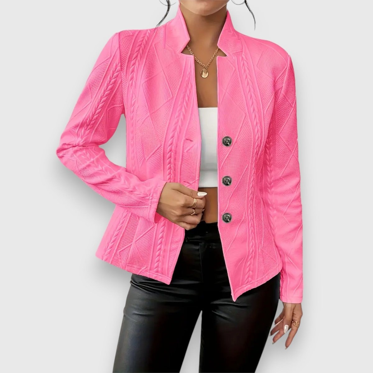 Jocelyn | Cárdigan de punto para mujer con cuello alto y botones — 14