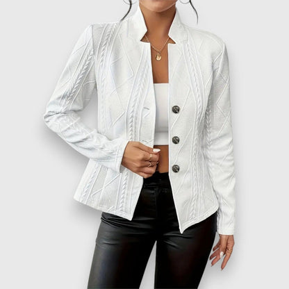 Jocelyn | Cárdigan de punto para mujer con cuello alto y botones — 3
