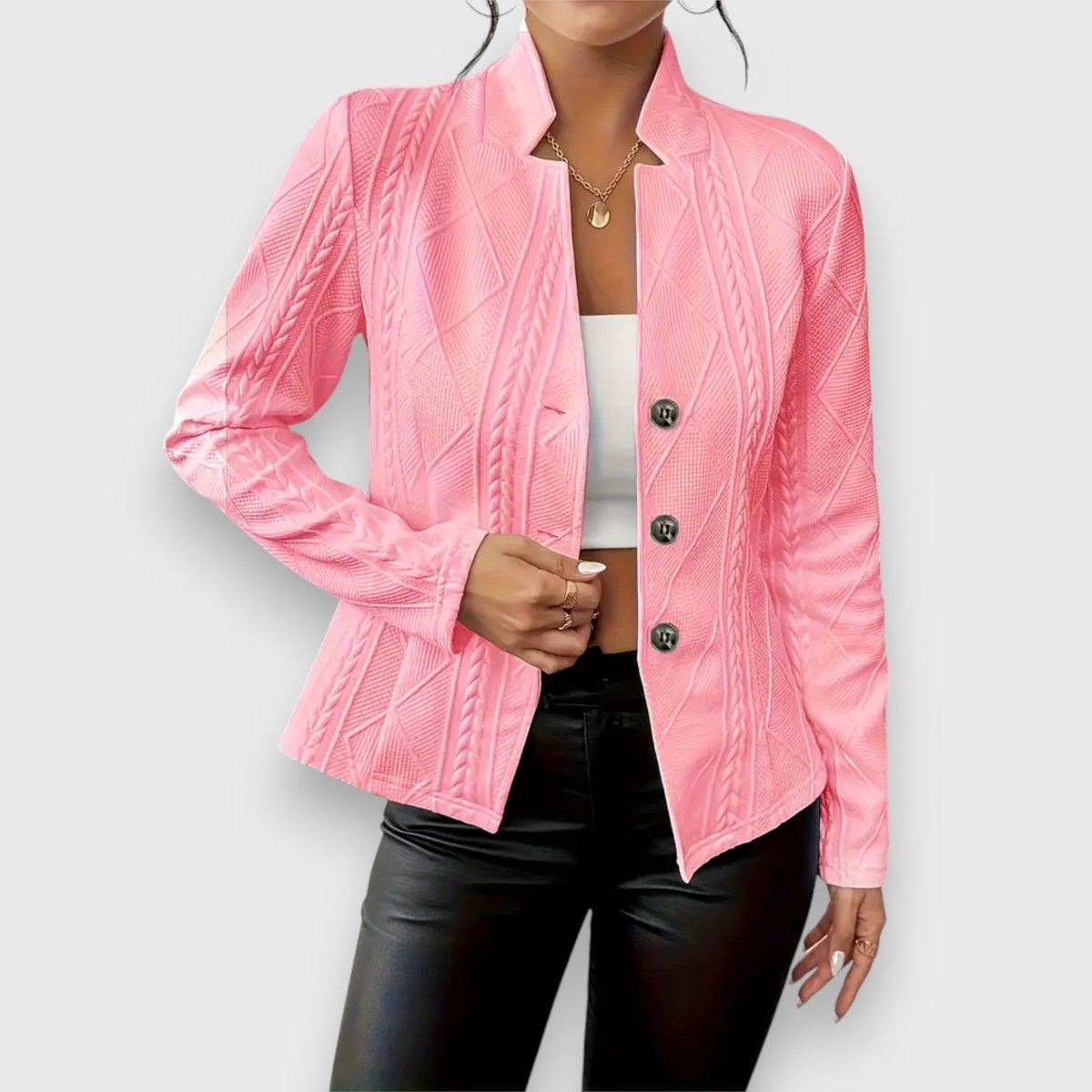 Jocelyn | Cárdigan de punto para mujer con cuello alto y botones — 7