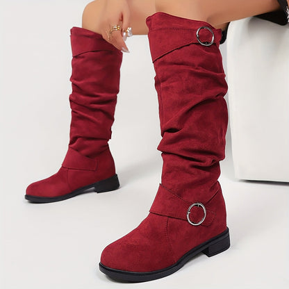 Bottes Classiques pour Femmes à Double Boucle, Design Plissé, Semelle Épaisse Confortable et Chaude, Doublure en Peluche, Souples et Polyvalentes, Chaussures pour Femmes — 10