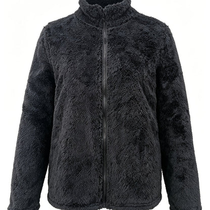Manteau Épais en Peluche Zippé Slim pour Femmes, Vêtement d'Extérieur Chaud d'Automne à Col Rond Uni pour les Trajets et les Voyages — 12