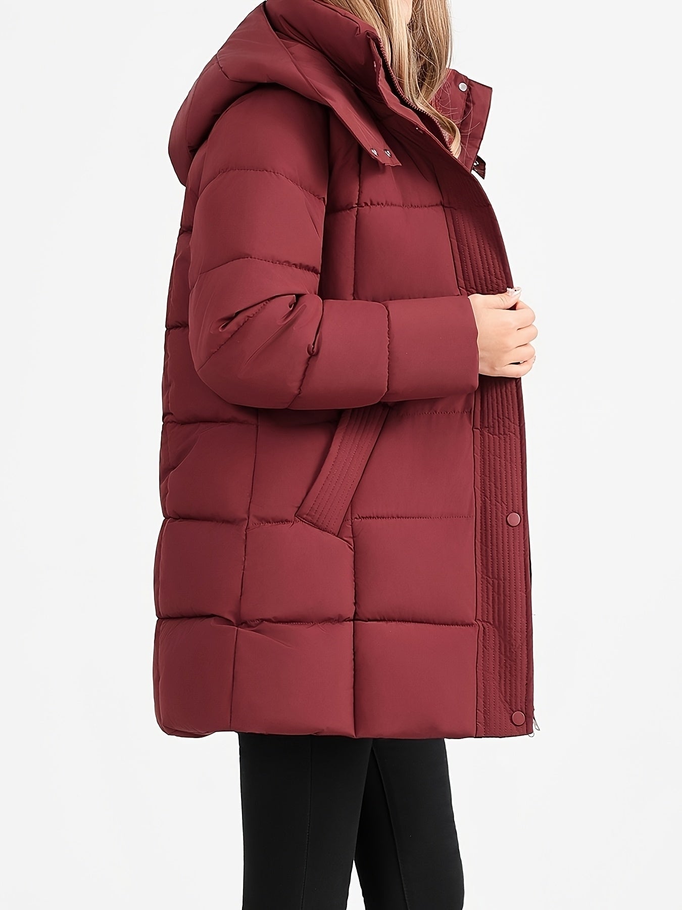 Nouveau manteau d'hiver rembourré pour femmes, mode élégant, coupe slim, idéal pour le bureau, les trajets quotidiens, cadeau de Noël, veste avec grande capuche côtelée - Vêtement d'extérieur rembourré — 9