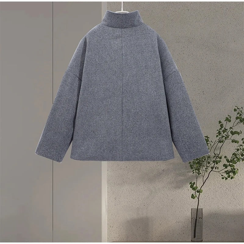 Manteau élégant femmes mélange de laine avec boutons – Vêtement d'hiver à col montant — 10