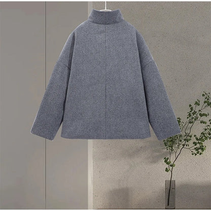 Manteau élégant femmes mélange de laine avec boutons – Vêtement d'hiver à col montant — 10