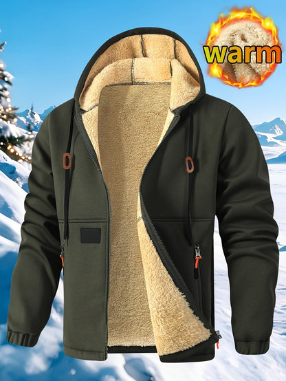 Cardigan à capuche pour homme en polaire épaisse, sweat à capuche chaud et tendance en polaire, sweat à capuche ample et confortable avec cordon de serrage, vêtements d'automne et d'hiver pour hommes, sweat à capuche décontracté pour homme avec poches zip — 3