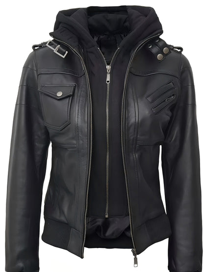 Veste 2-en-1 Femme Unie pour Printemps/Automne/Hiver – Veste Moto — 2