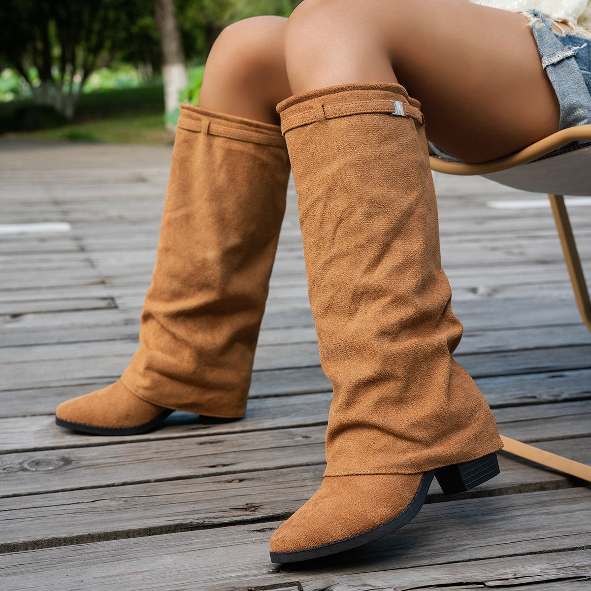 Bottes de cowboy vintage western pour femmes, bottes de monte à talons épais et bout rond, bottes longues rétro décontractées, bottes amples plissées et gonflées, bottes amples sur la jambe, chaussures pour femmes — 6