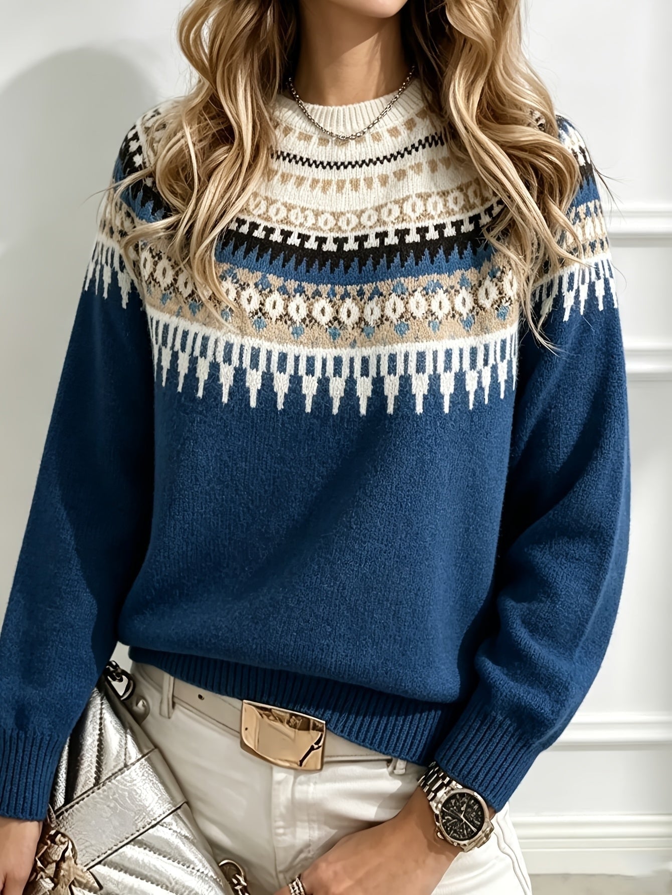 Camille | Pull en Maille Col Rond Uni Décontracté