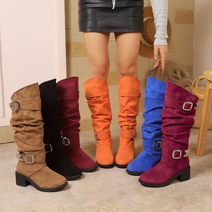 Bottes pour femmes tendance confortables et polyvalentes à talon épais, double boucle et double bride, chaussures pour femmes — 2