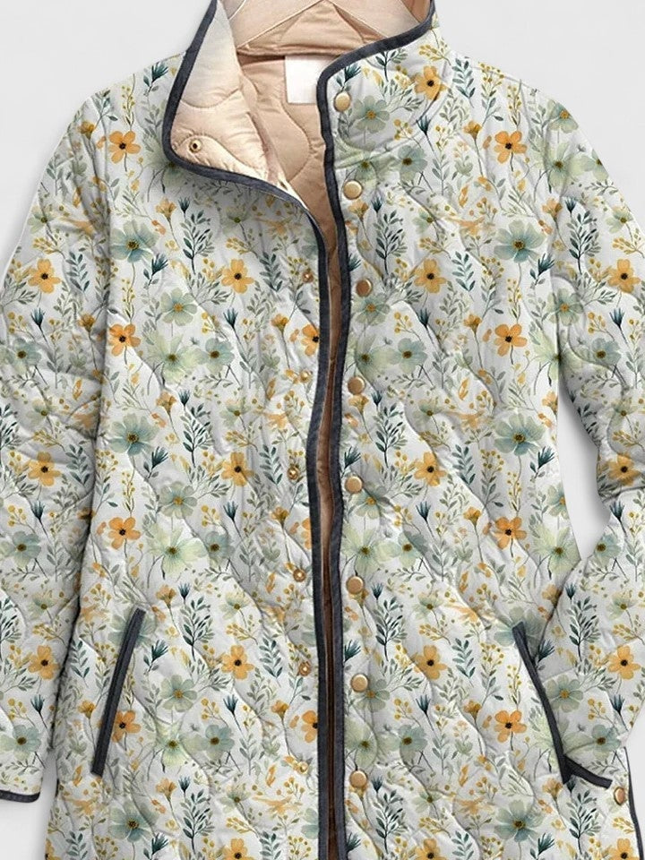 Myah | Veste Matelassée Zippée à Col Montant pour Femme - Écru Fleuri