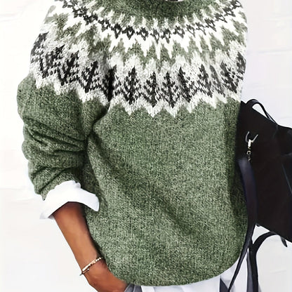 Pull à manches longues pour femme, à la mode, en jacquard à blocs de couleur — 9
