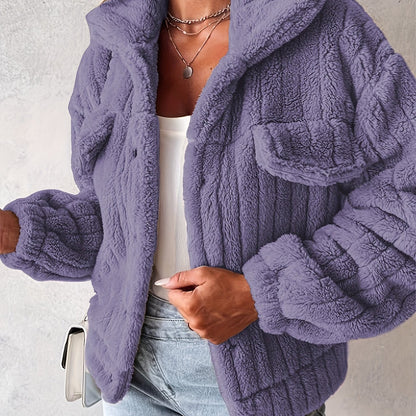 Veste décontractée à col retourné et manches longues en teddy pour femme — 12