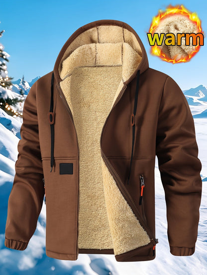 Cardigan à capuche pour homme en polaire épaisse, sweat à capuche chaud et tendance en polaire, sweat à capuche ample et confortable avec cordon de serrage, vêtements d'automne et d'hiver pour hommes, sweat à capuche décontracté pour homme avec poches zip — 5
