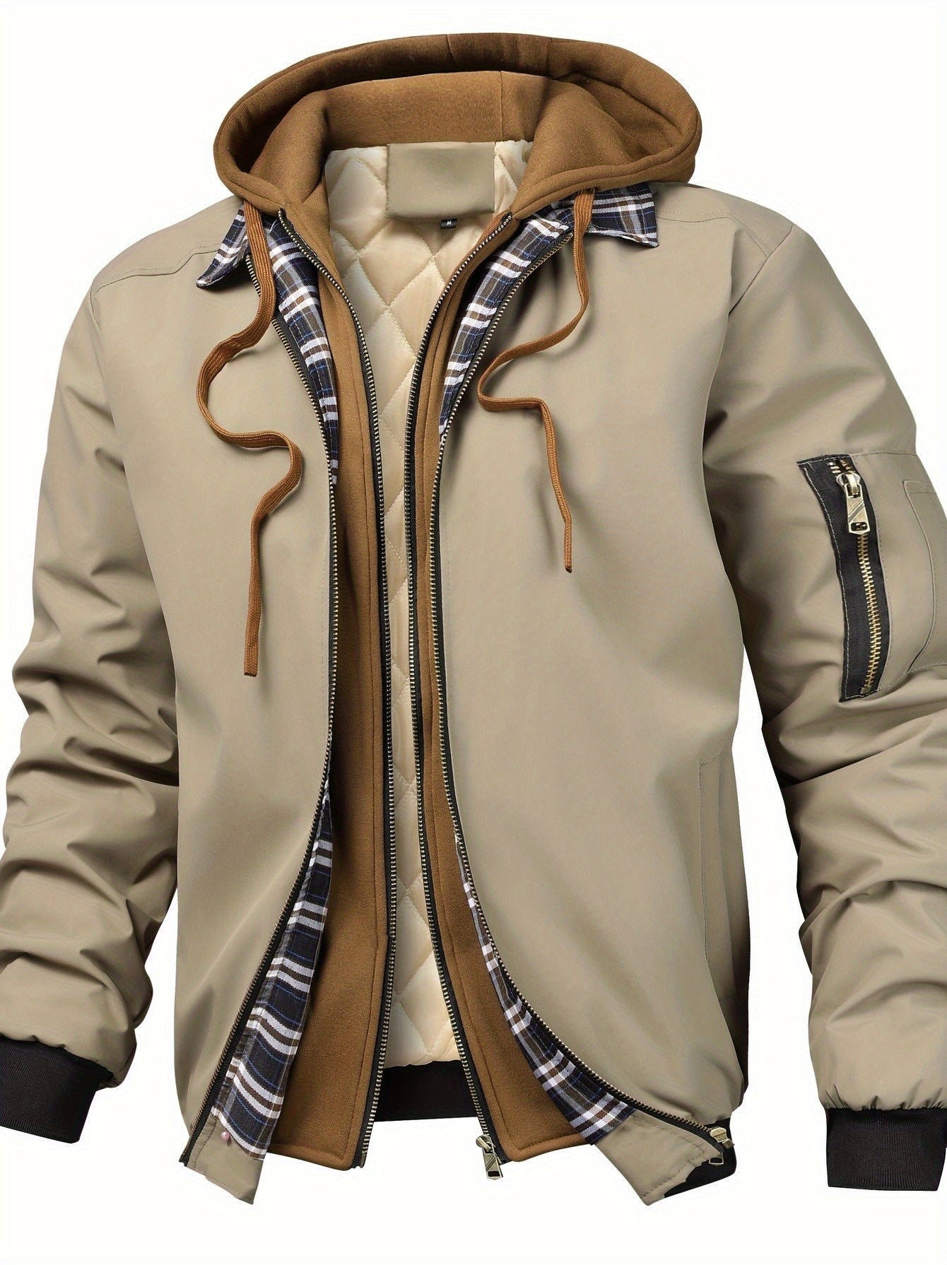 Veste à capuche unie pour homme - Coupe ample avec fermeture éclair intégrale, doublure complète pour printemps/automne/hiver, veste décontractée (sans ceinture requise) — 1