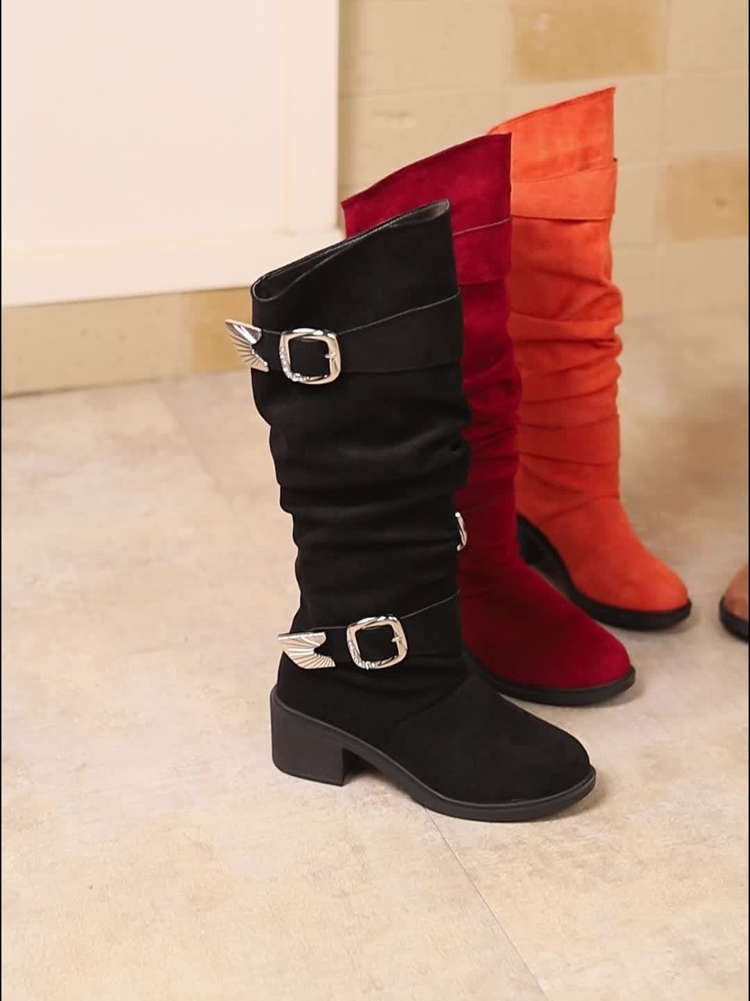Bottes pour femmes tendance confortables et polyvalentes à talon épais, double boucle et double bride, chaussures pour femmes — 17