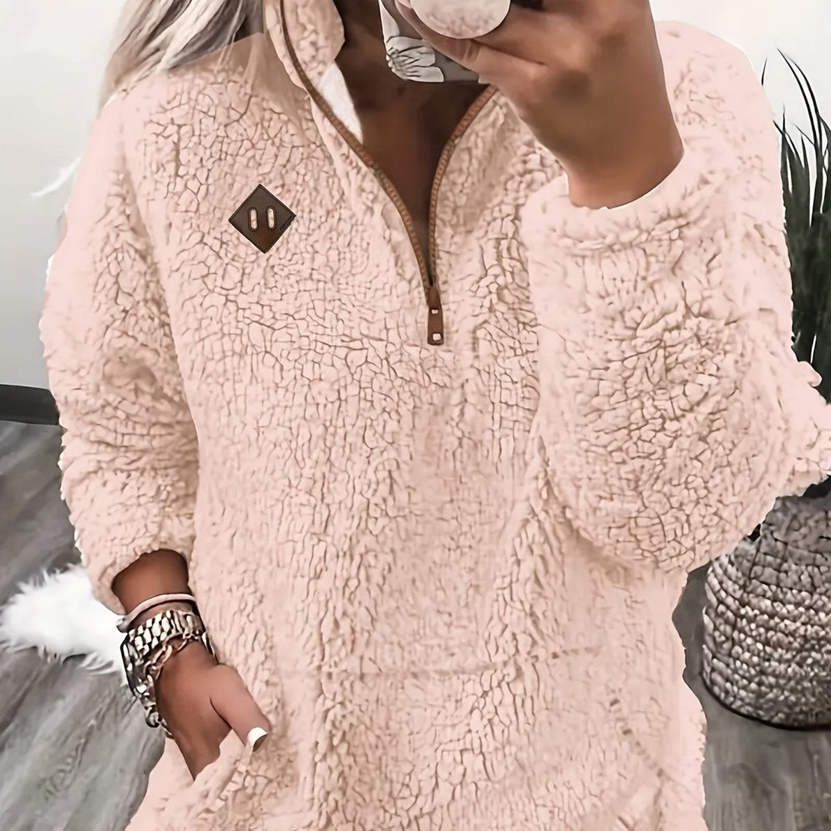 Haut sweat-shirt à la mode et élégant avec fermeture éclair et petit col montant — 11