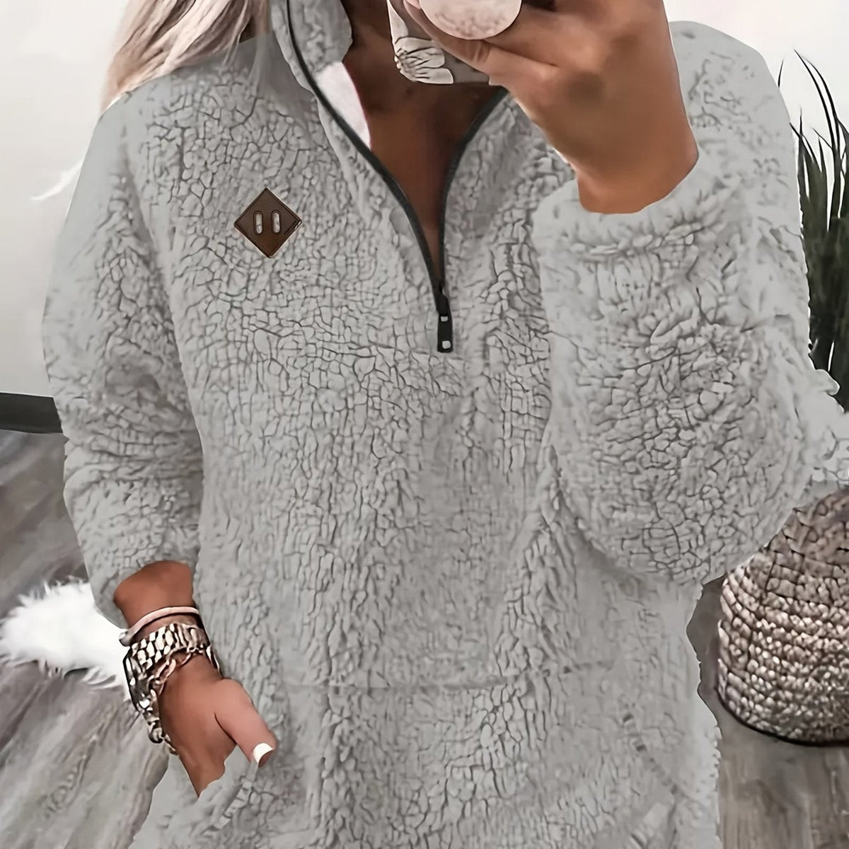 Haut sweat-shirt à la mode et élégant avec fermeture éclair et petit col montant — 12