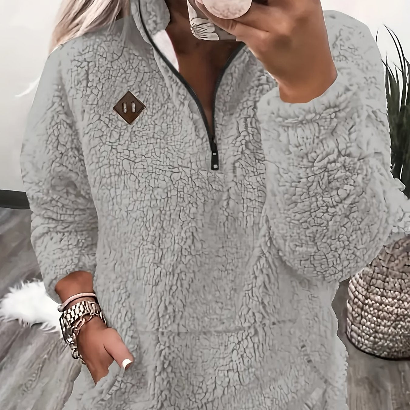 Haut sweat-shirt à la mode et élégant avec fermeture éclair et petit col montant — 12