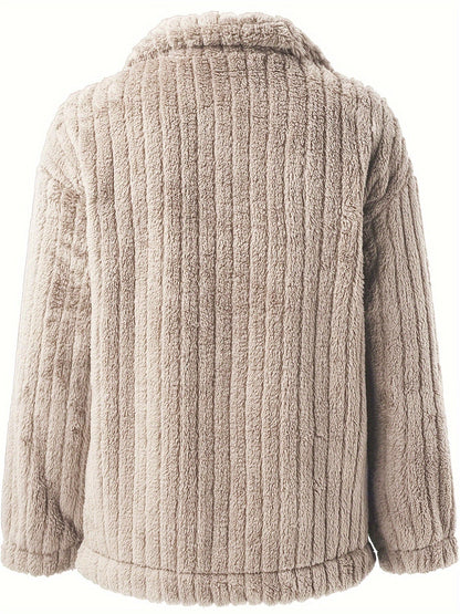 Veste décontractée à col retourné et manches longues en teddy pour femme — 5