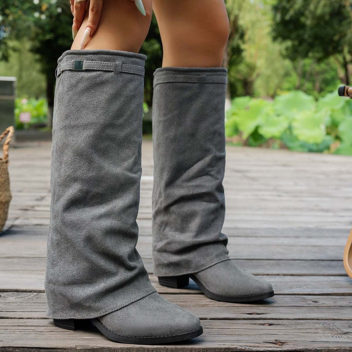 Bottes de cowboy vintage western pour femmes, bottes de monte à talons épais et bout rond, bottes longues rétro décontractées, bottes amples plissées et gonflées, bottes amples sur la jambe, chaussures pour femmes — 7