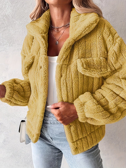Veste décontractée à col retourné et manches longues en teddy pour femme — 10