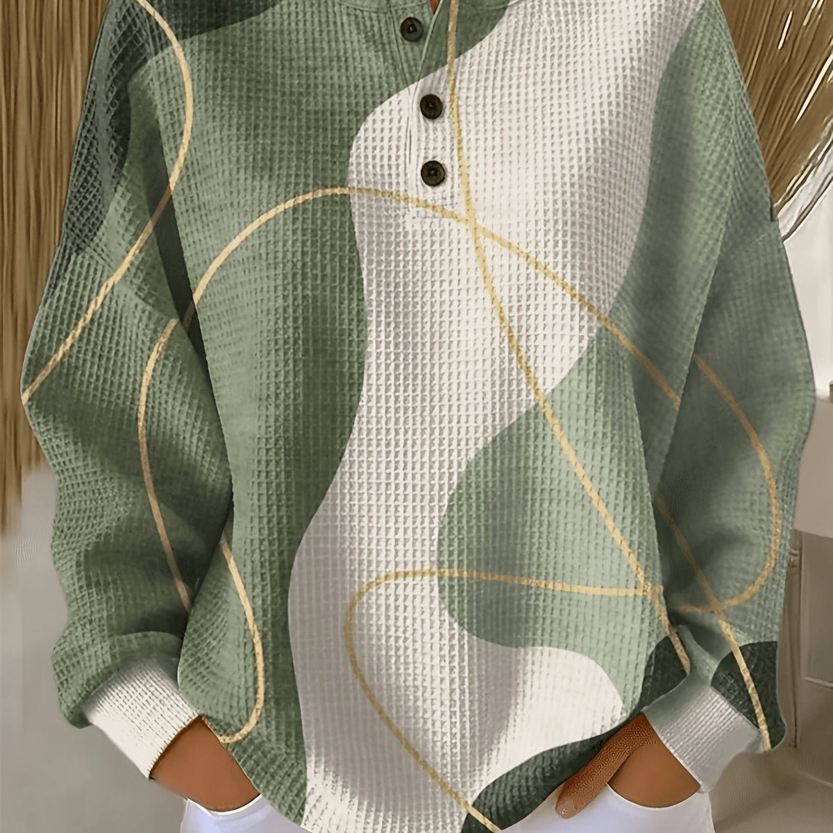 Sweat à manches longues pour femme, motif géométrique tendance style urbain, col rond, coupe régulière, haut décontracté pour tous les jours, style printemps automne hiver — 4