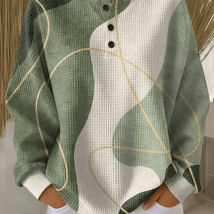 Sweat à manches longues pour femme, motif géométrique tendance style urbain, col rond, coupe régulière, haut décontracté pour tous les jours, style printemps automne hiver — 4