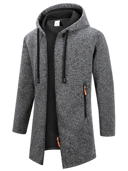 Trench long chaud doublé pour homme, automne/hiver, veste coupe ajustée, décontractée et à la mode, gris, tendance et polyvalente, haut doux et confortable, manches longues, col montant à fermeture éclair en tricot pour homme, couleur unie, pour les rasse — 2