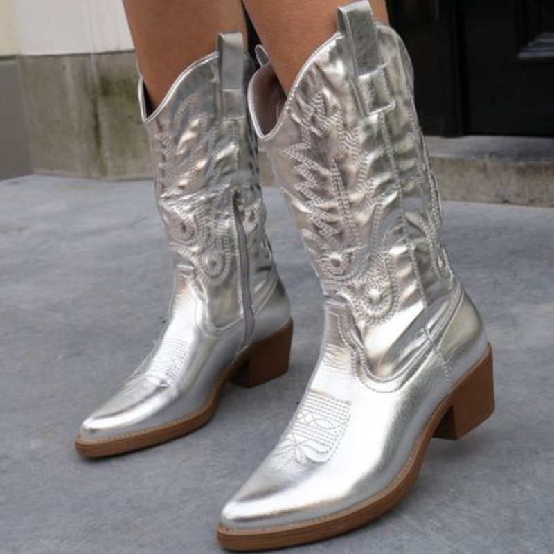 Bottes Cowboy Métalliques Élégantes Femme - Confort et Style - Bottes Noires Disponibles — 10