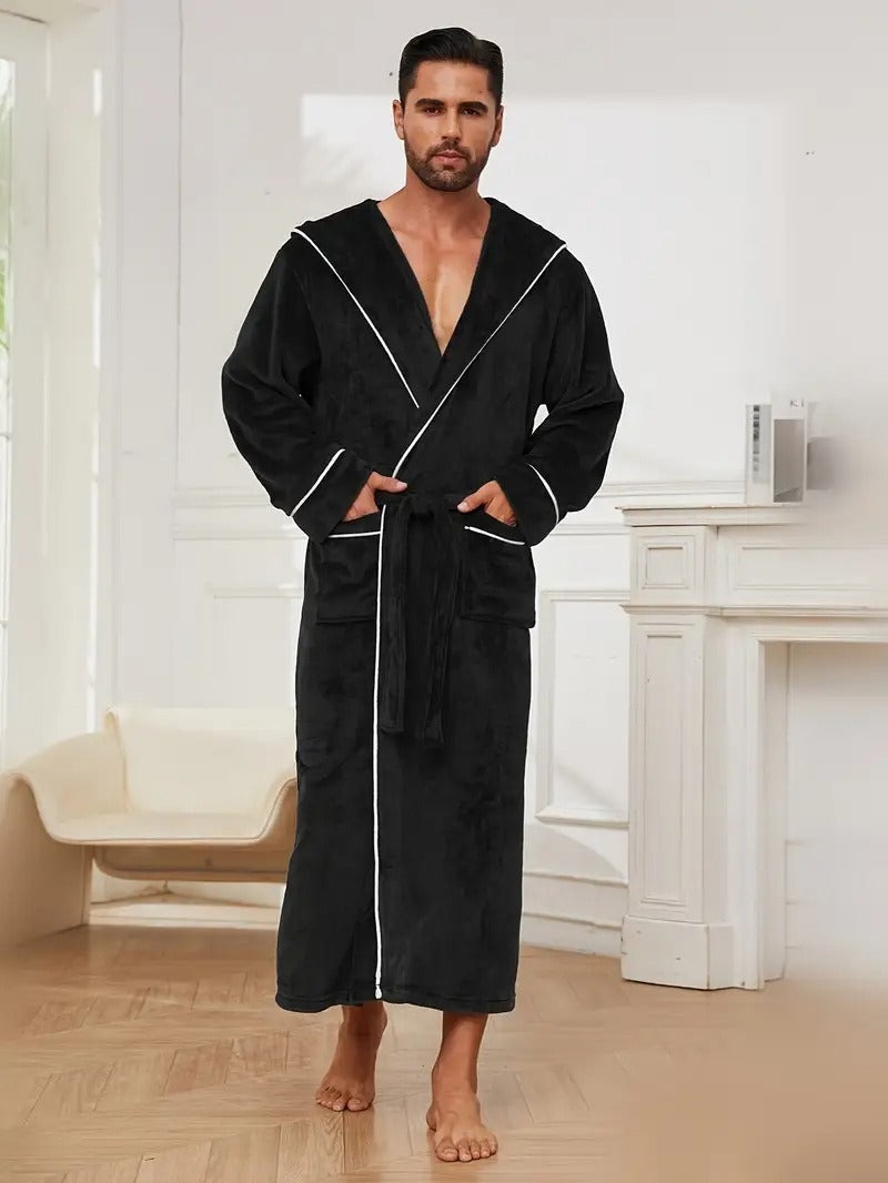 The Greenwich Men's Hooded Long Bathrobe with Belt — 9