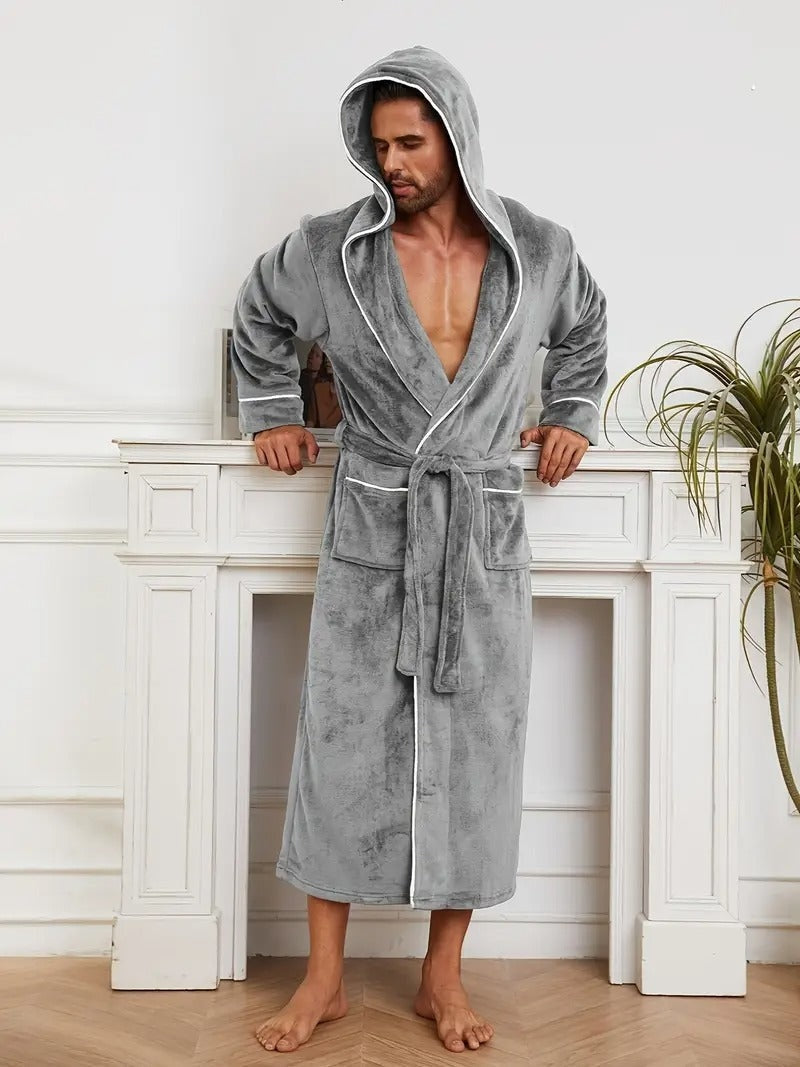 The Greenwich Men's Hooded Long Bathrobe with Belt — 7