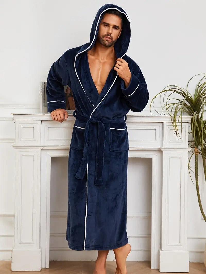 The Greenwich Men's Hooded Long Bathrobe with Belt — 11
